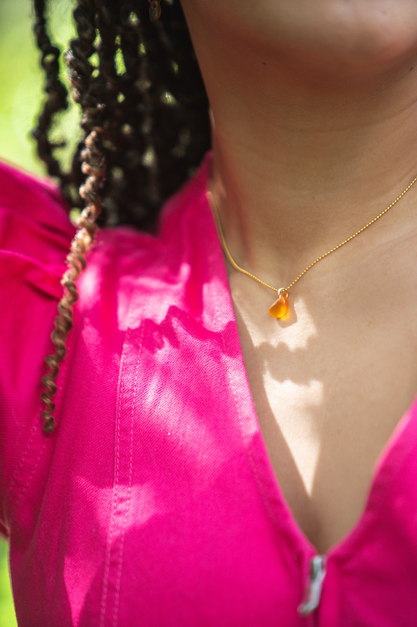 Sea Glass Droplet on Bead Chain